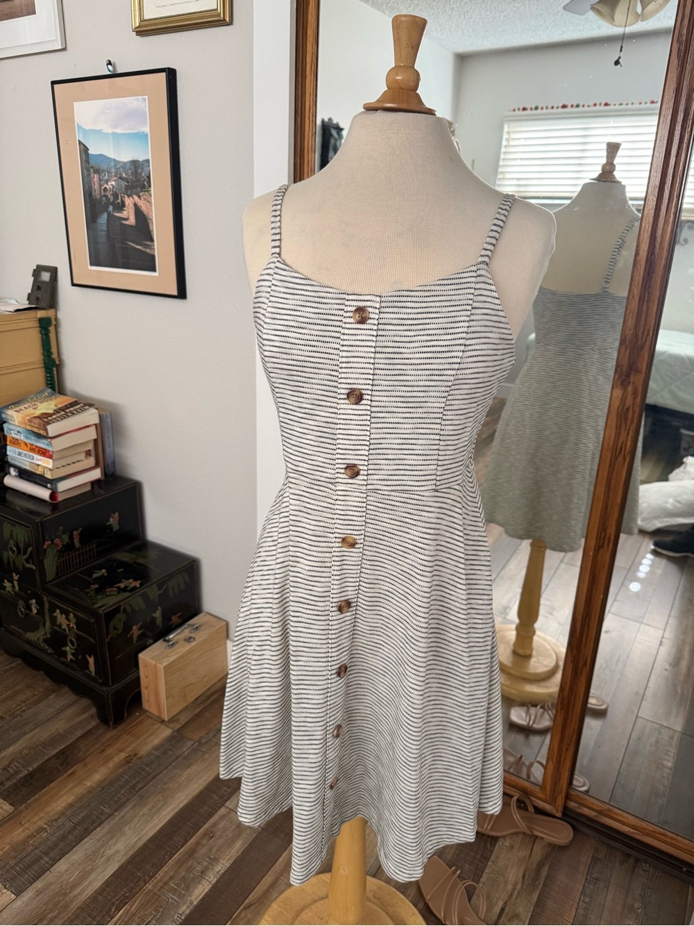 Old Navy Black and White Striped Button-Front Mini Dress
